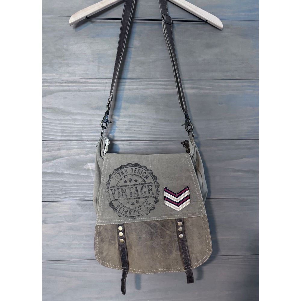 Myra Vintage Retro Design
Upcycled Flap Over Shoulder Bag
Handbag Leather Canvas